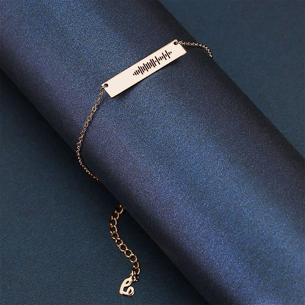 Gold Scannable Music Engraved Bar Anklet, Adjustable Chain