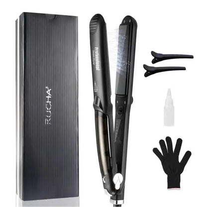 RUCHA Infrared Steam Hair Straightener 2 Inches Wide Plate Hair Salon Steampod Ironing Styler Ceramic Tourmaline Flat Iron