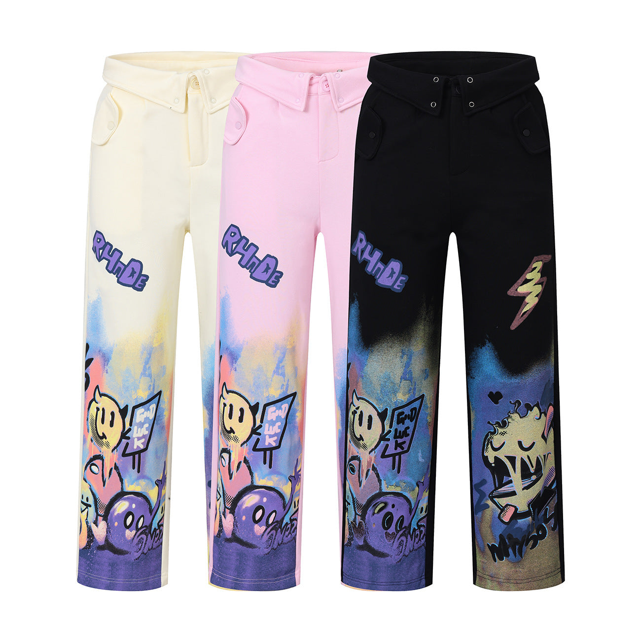 Flip Waist Graffiti Straight Casual Pants