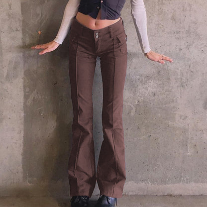 Women's New Sexy Low-waist Side Pockets Retro Slim-fit Micro Trousers Casual Trousers