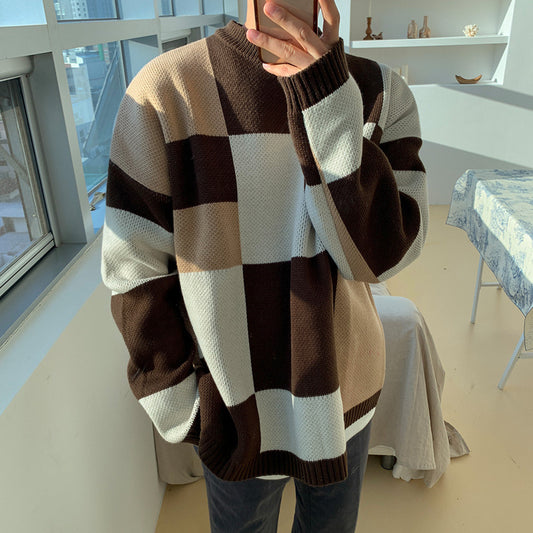 Plaid Couple's Winter Thickened Loose Knitted Sweater