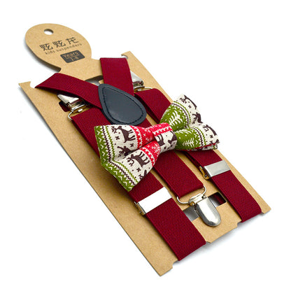 New Children's Suspender Printed Bow Tie Set