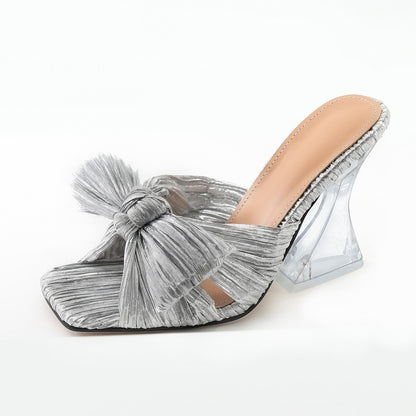 Women's Plus Size Shaped Heel Satin Sandals