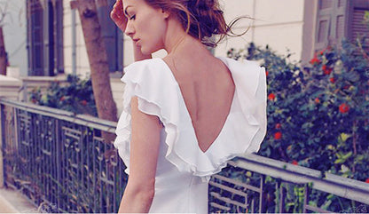 Deep V Neck Bridal Holiday Backless Wedding Dress