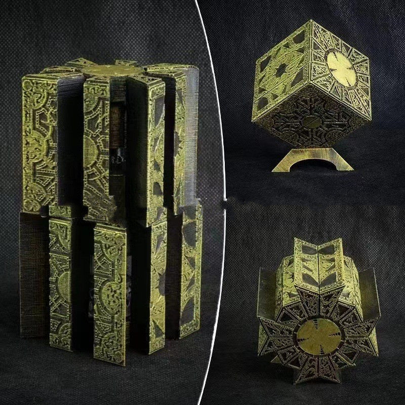 Aether-Lock Enigma Cube: Antique Gold Filigree Mechanical Puzzle Box | Intricate Gothic 3D Logic Brain Teaser & Occult Horror Prop Replica
