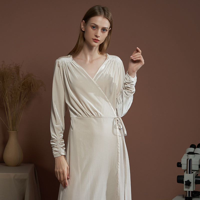 Long Robe Women's Velvet Gorgeous Nightdress V-neck Long Sleeve