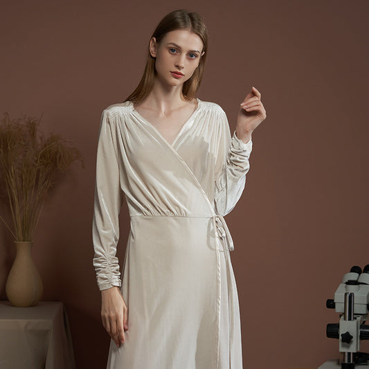 Long Robe Women's Velvet Gorgeous Nightdress V-neck Long Sleeve
