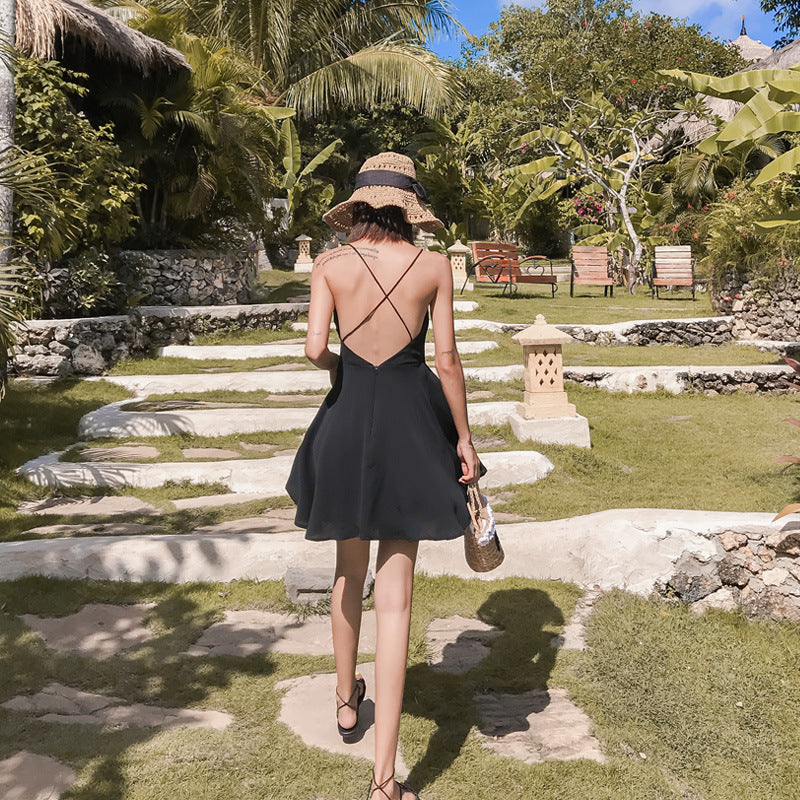 Red Backless Photo Beach Dress