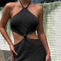 Halterneck Open Back Holiday Cutout Slim Dress