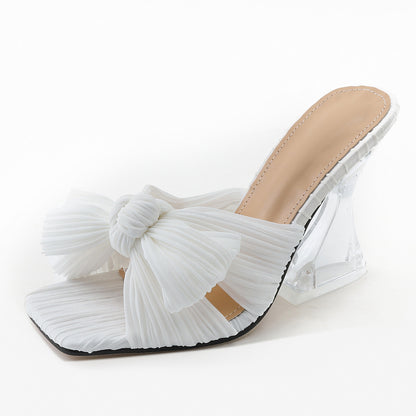 Women's Plus Size Shaped Heel Satin Sandals