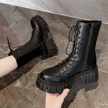 New British Style Fashion Thick-soled Muffin Cross-strap Martin Boots