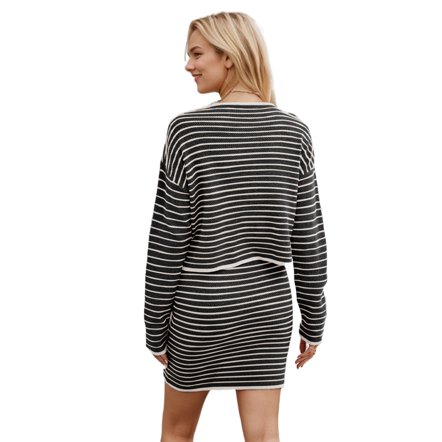 Knitted Cardigan Striped Suit Women's Clothing