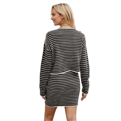 Knitted Cardigan Striped Suit Women's Clothing