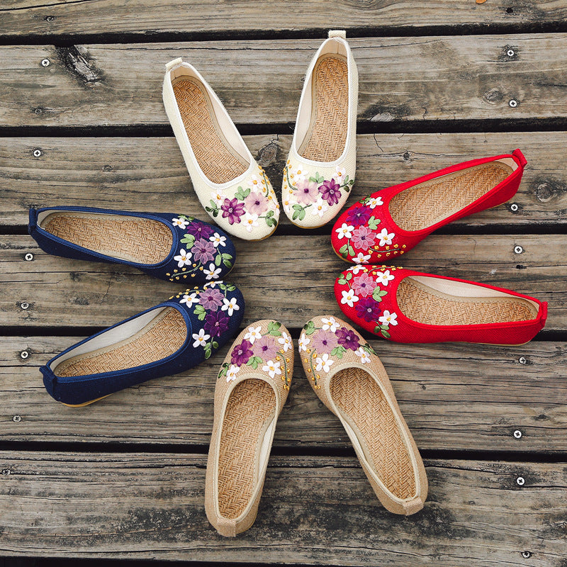 Ethnic Style Embroidered Shoes Flat Linen Women - FLIPSTYLEZLLC