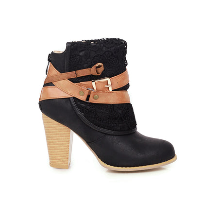 Thick Heel Large Size Simple Women's Shoes With Belt Buckle Boots For Children
