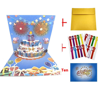 Ins Style Birthday Cake Music Light 3D Stereoscopic Greeting Cards High-end Creative Fireworks Display Effect Audio Card Cross-border