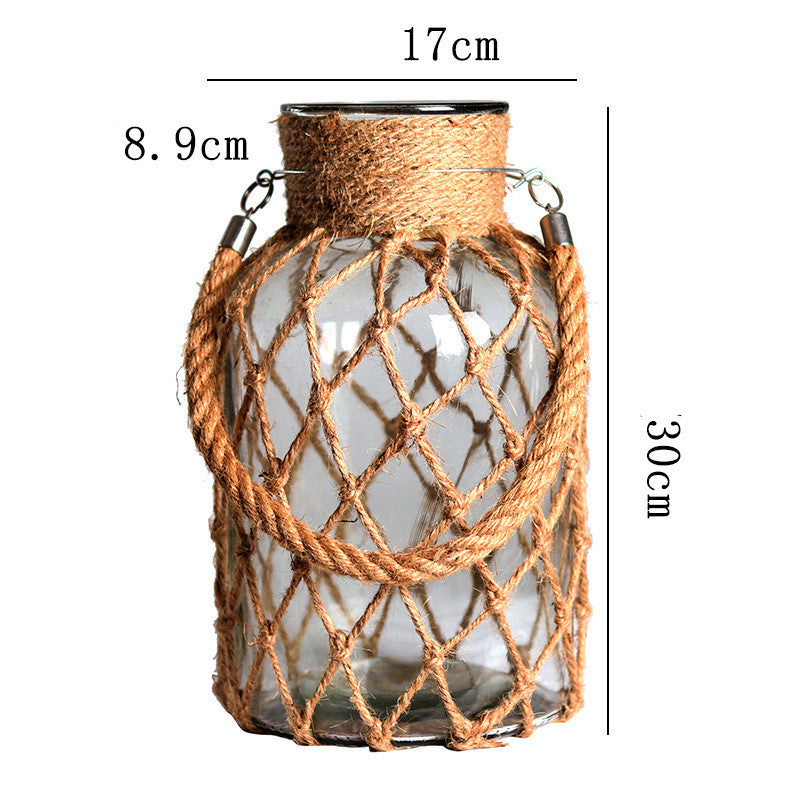 Hand-woven Hemp Rope Glass Transparent Vase