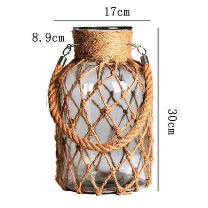 Hand-woven Hemp Rope Glass Transparent Vase