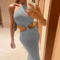 Halterneck Open Back Holiday Cutout Slim Dress