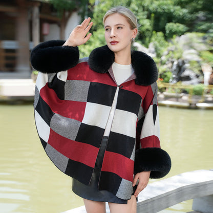 Fashion Autumn And Winter Imitation Fur Thickened Plaid Coat Knitted All-matching Fur Shawl