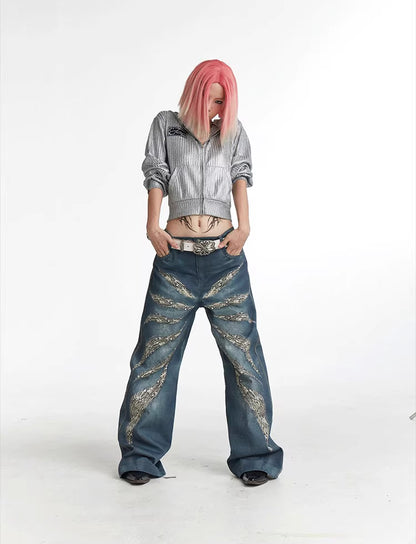 Original Digital 3D Full Printed Leopard Print Loose Jeans