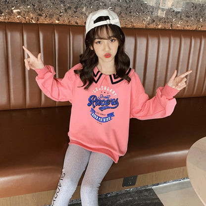 Letter Sweatshirt Leggings Two-Piece Set, Big Boy Spring And Autumn