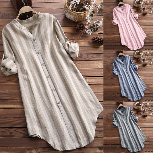 Women's Fashion Striped Long Sleeve Plus Size Shirt