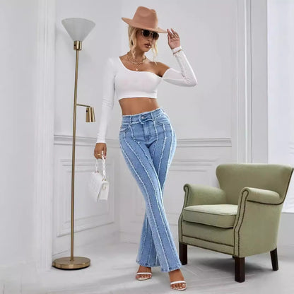 New Slightly Flared Wadding Edge Jeans For Women