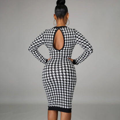 Long-sleeved Round-neck Back Cut-out Dress