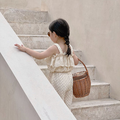 Fashion Personality Girl's Polka Dot Sling Suit