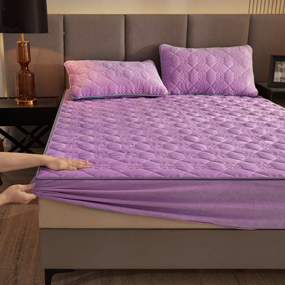 Thick Coral Fleece Quilted Fitted Sheet Single Piece