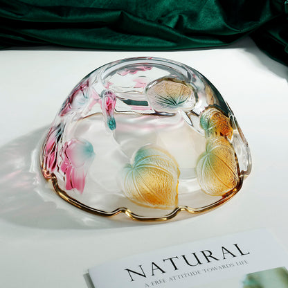 Creatively Painted Glass Fruit Bowl With Gold Accents