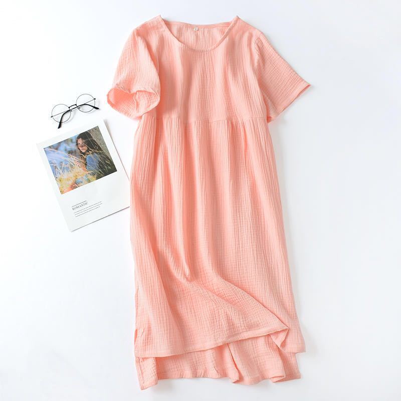 Women's Cotton Nightdress Crepe Short Sleeve Plus Size