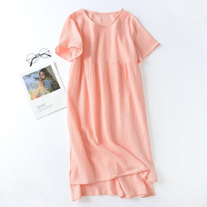 Women's Cotton Nightdress Crepe Short Sleeve Plus Size