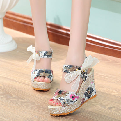 Sandals Women Wedge Heel Lace Lace High Heel Women Shoes - FLIPSTYLEZLLC