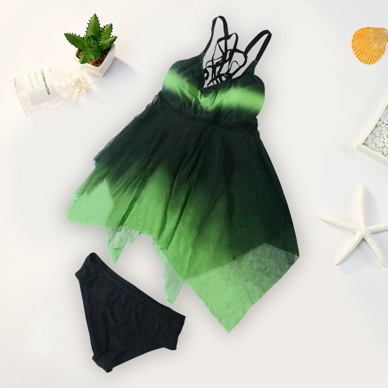 Women's Gradient Plus Size Skirt Split Triangle Swimsuit