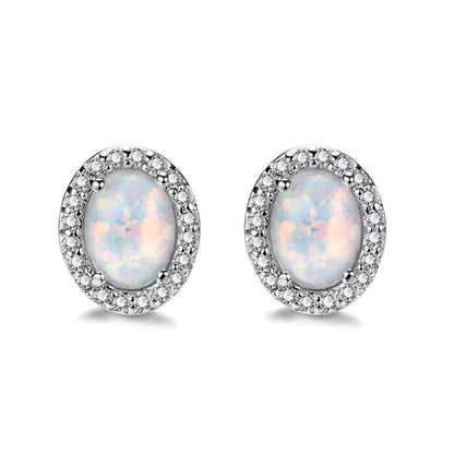 Oval White Opal Edge White Small Diamond Studs