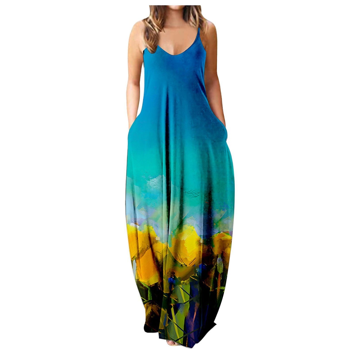 Summer Cool Strap Dress Abstract Face Style Digital Printing Elegant Street Dress