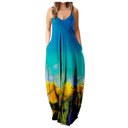 Summer Cool Strap Dress Abstract Face Style Digital Printing Elegant Street Dress