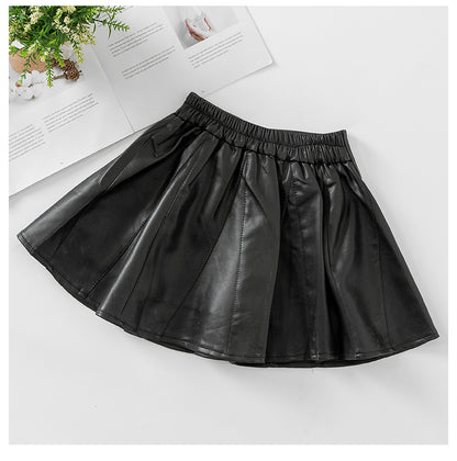 Autumn Winter New Style Children Foreign Style Korean Leather Skirt