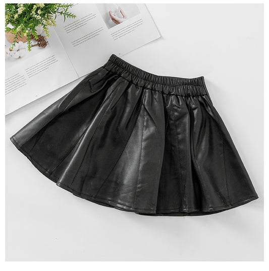 Autumn Winter New Style Children Foreign Style Korean Leather Skirt
