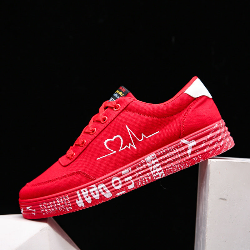 Love Print Canvas Shoes Women Men Flats Lace-up Casual Shoes Lover Sports Shoes Valentines Day - FLIPSTYLEZLLC