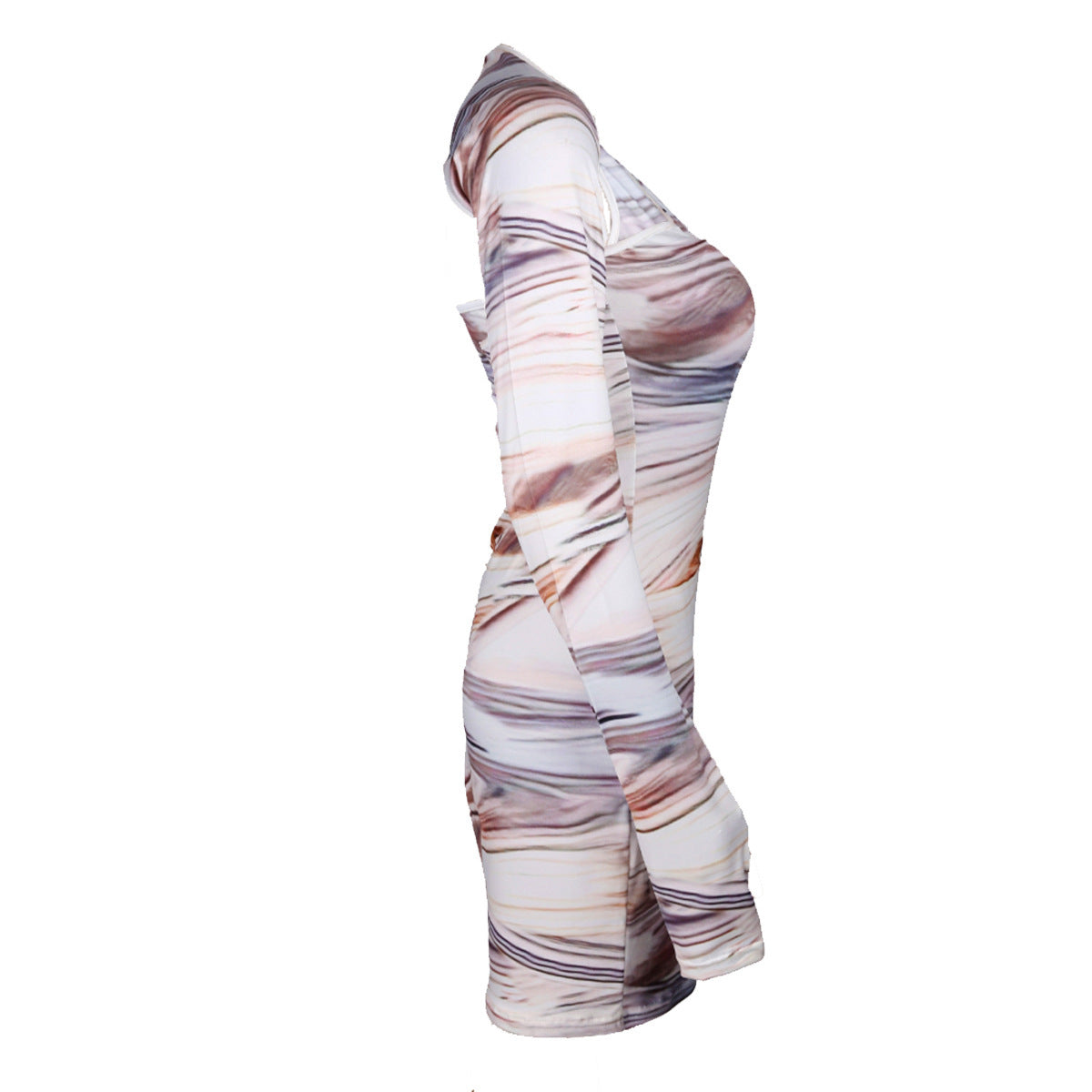 White-Brown Woodgrain Print One Sleeve  Back