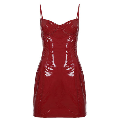 Design Glossy Leather Hot Girl Style Sheath Dress