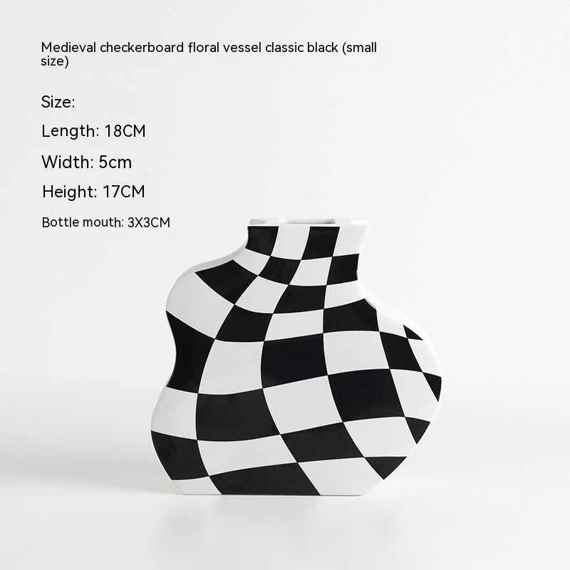 Ins Simple Chessboard Grid Ceramic Vase Living Room Bedroom Hydroponic Flower Vase Home Decoration Ornaments
