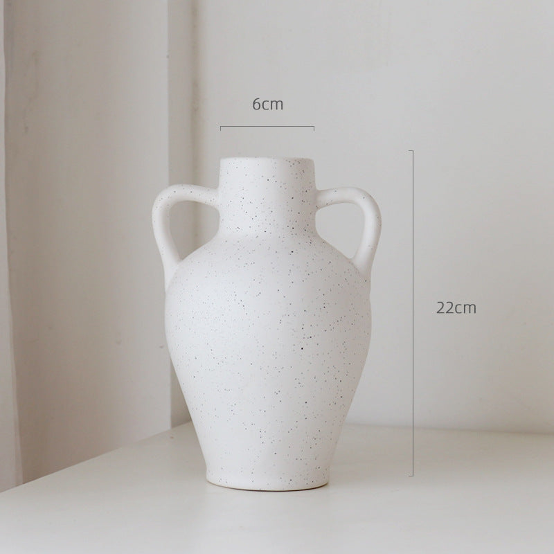 Round Belly Vase Double Ear Ceramic Table Top Decoration