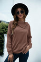 New Product Hot Sale Rollover Collar Pullover Knit Solid Color Top