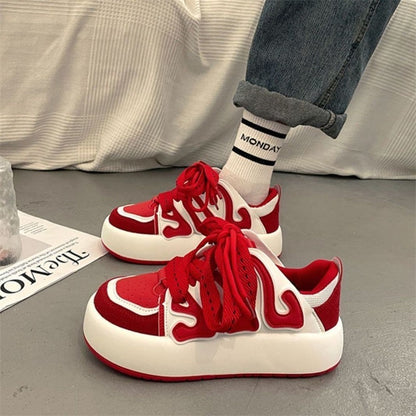 Red Retro Versatile Retro Raised Street Design Casual Sports Shoes