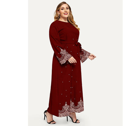 Hot Sale Embroidered Bead Long Sleeve Plus Size Women's Dress