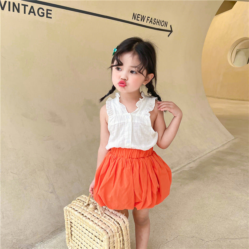 Two-piece Children's Clothing And Children's Halter Top With Wood Ears